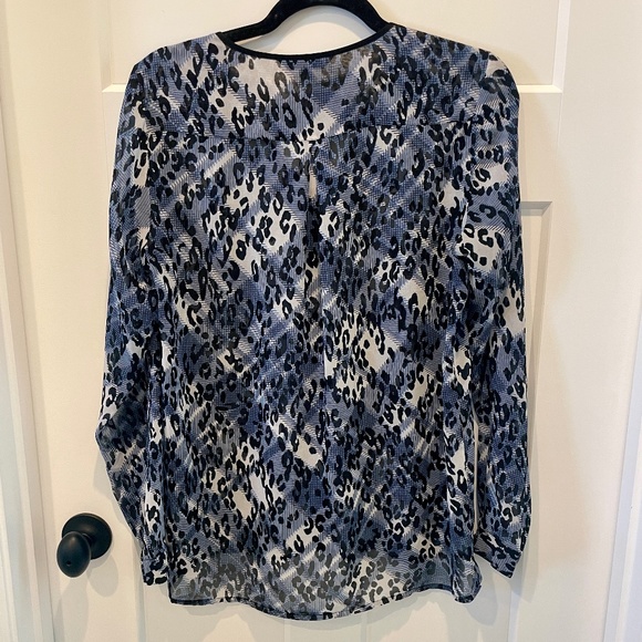 cabi Fatale Button Up Blouse, #977, S, EUC, Blue/Black Leopard Print - Picture 7 of 7
